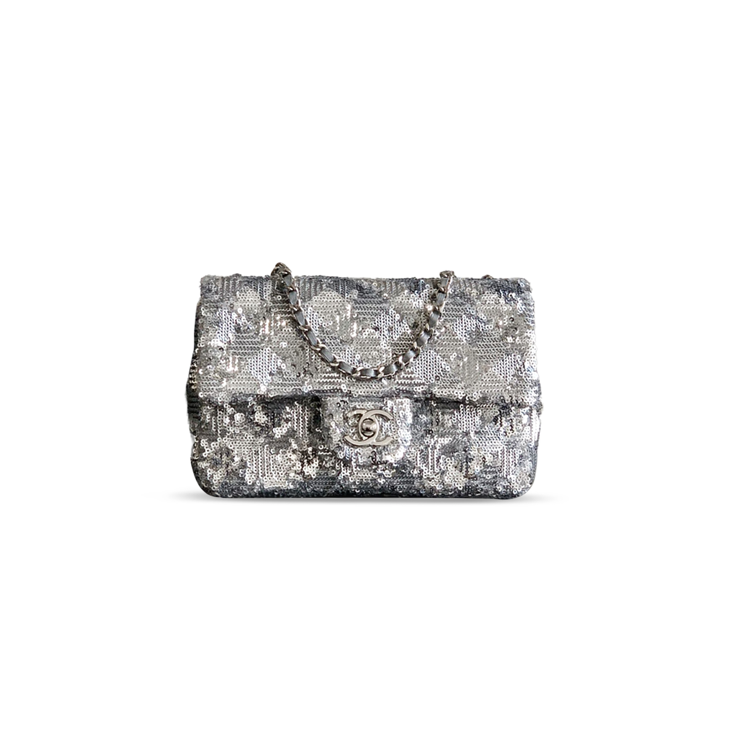 Ch*el flap bag sequins & silver metal& silver as4561(21*14*8cm)